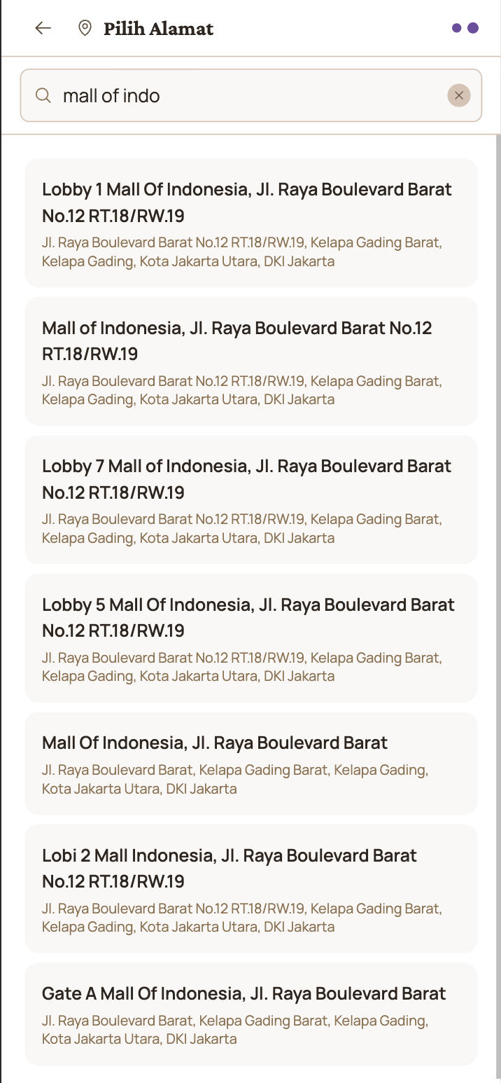 Address dropdown screenshot
